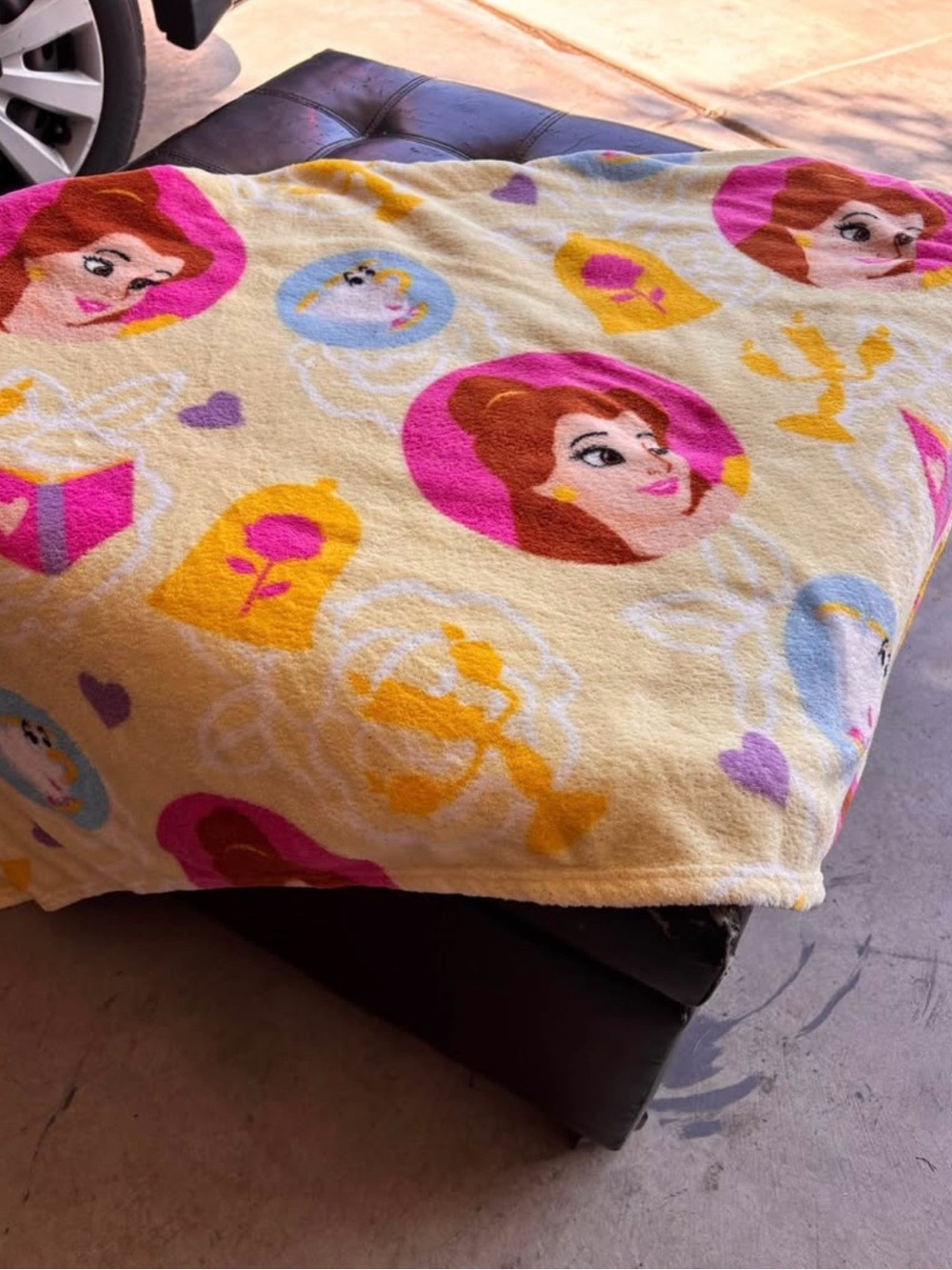 Disney Yellow Belle Fleece Throw Blanket with Pink & Purple Accents